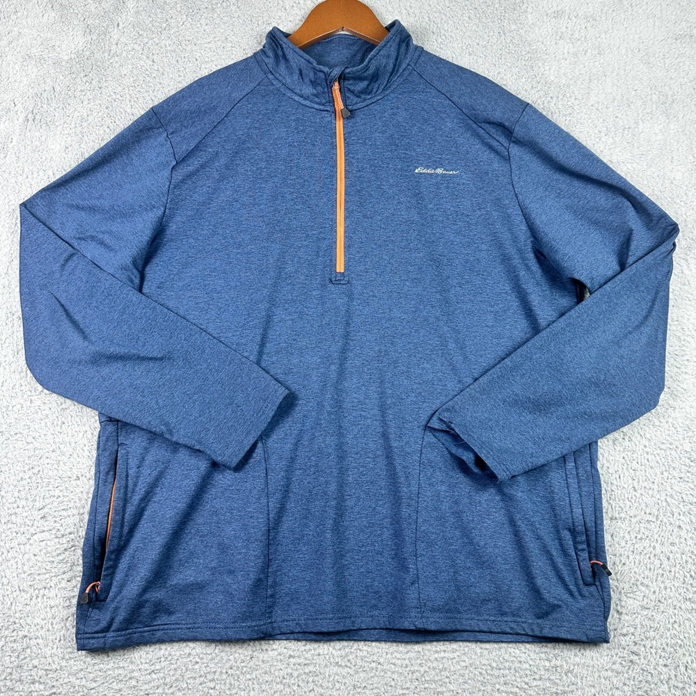 Eddie Bauer Motion 1/4 Zip Pullover Mens XL Blue Heathered Fleece Sweatshirt
